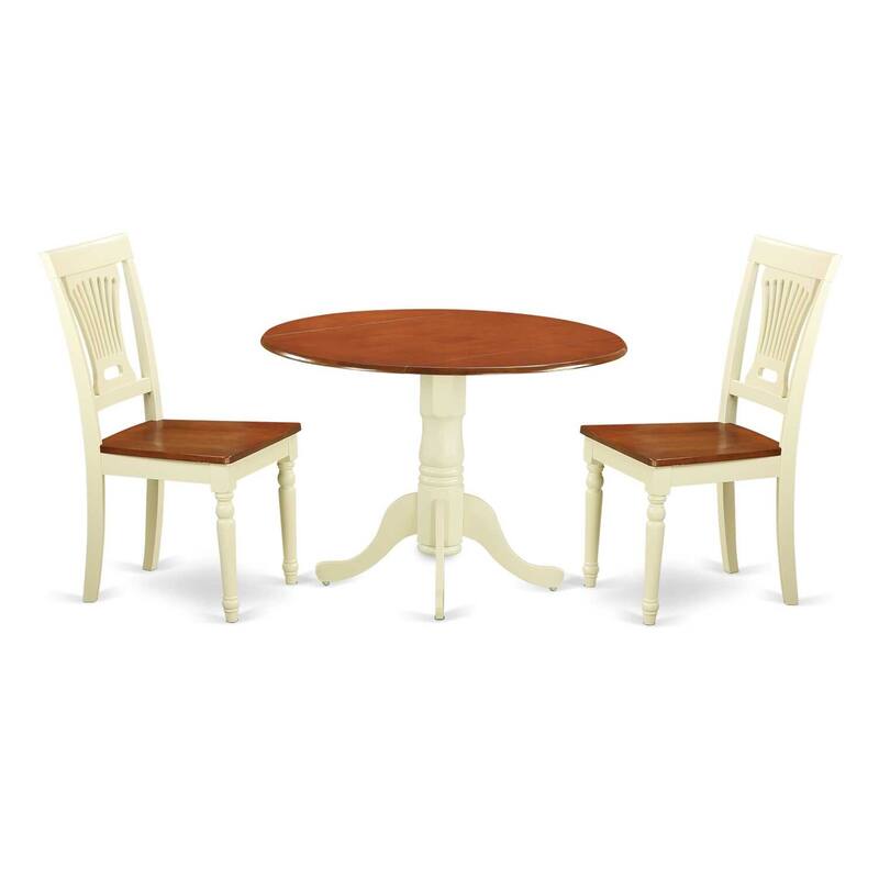 Round Dining Table Set for 2 - Kitchen Table with Chairs - Saddle Brown Finish