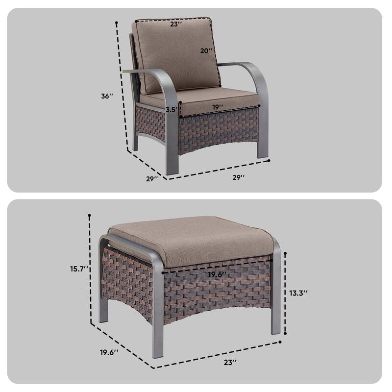 4 Piece Outdoor Patio Rattan Chair with Ottomans