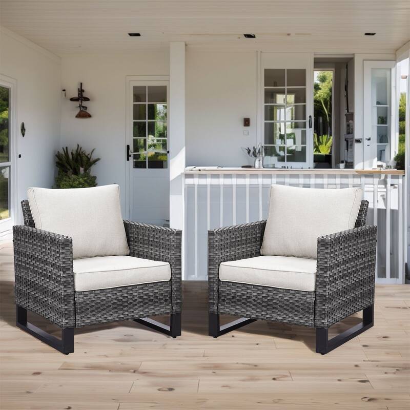 Patio PE Wicker Chair with Cushion Set of 2