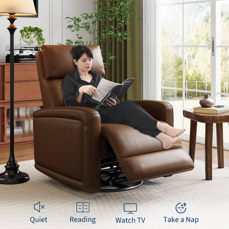 Manual Reclinder, 360° Swivel Rocking Glider Reclinder Chair, Soft Faux Leather Upholstered Sofa Chair