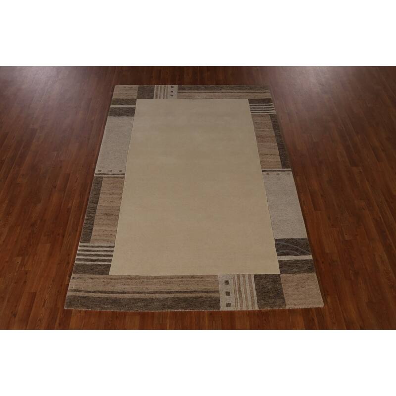 Solid Gabbeh Indian Area Rug Handmade Border Wool Carpet - 5'3" x 7'7"