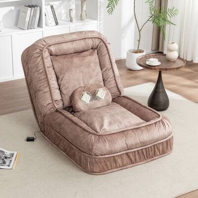 Upholstered Human & Pet Bed with 5 Adjustable Positions, Massage Pillow & 2 Soft Pillows, Brown