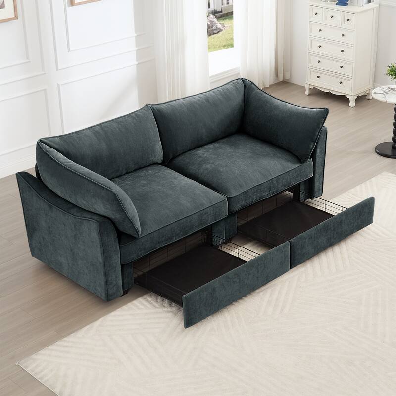 Chenille Upholstered Loveseat with Pull-Out Storage Drawer