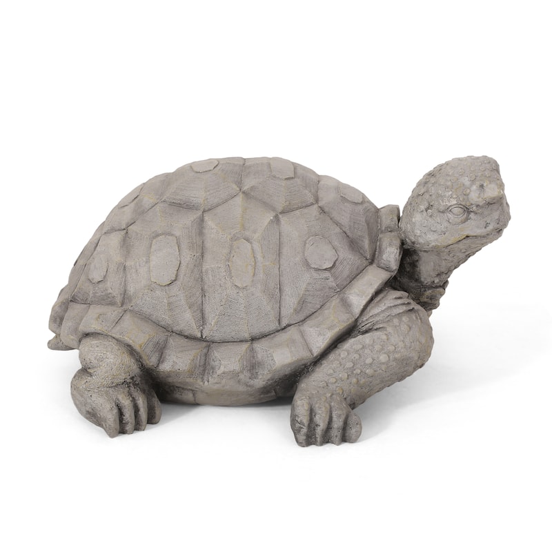 Roomfitters Outdoor Turtle Garden Statue, 15-Inch Cast Stone Decorative Sculpture in Lightweight Concrete, Dark Gray