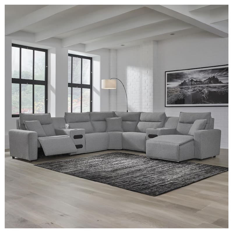 Signature Design by Ashley Modmax Gray 7-Piece Power Reclining Sectional with Chaise - 143" W x 143" D x 41" H - Gray - Left Facing