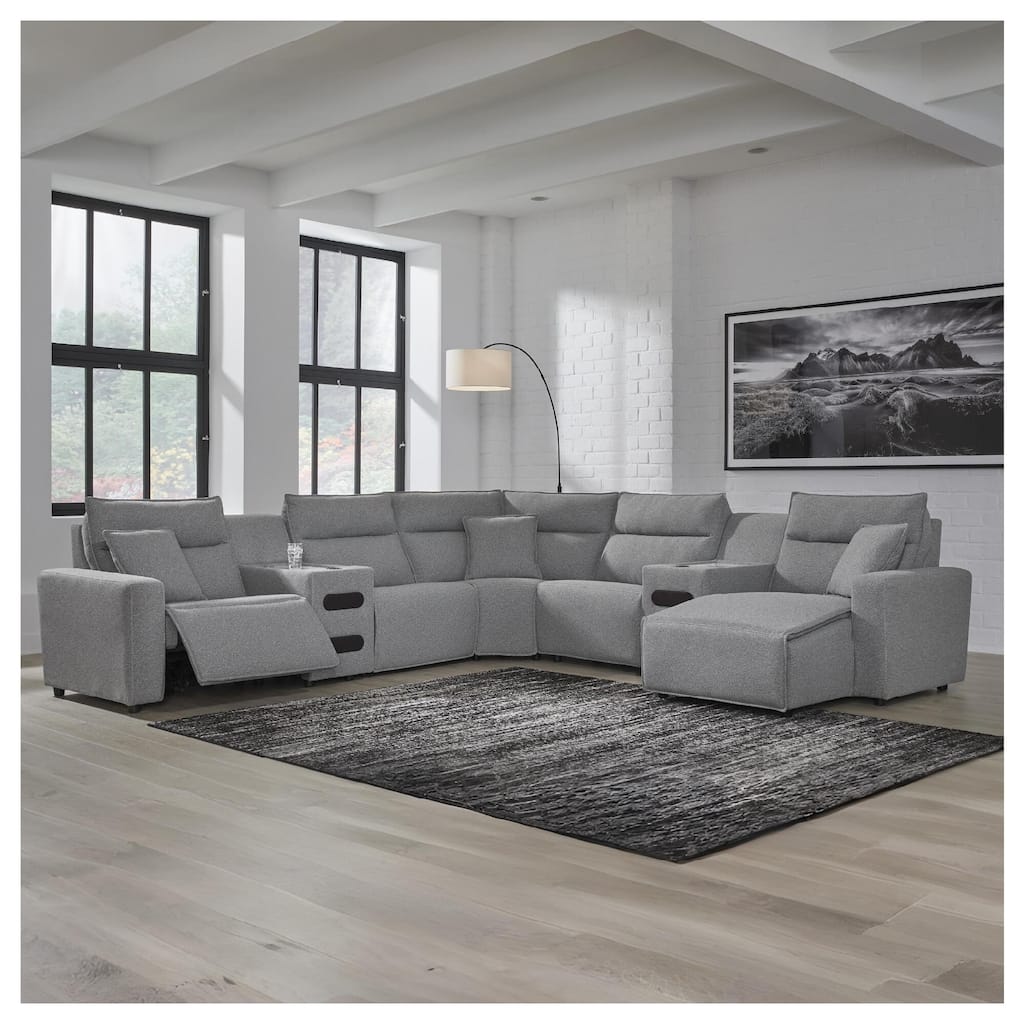 Signature Design by Ashley Modmax Gray 7-Piece Power Reclining Sectional with Chaise - 143" W x 143" D x 41" H