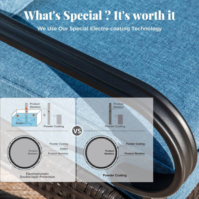 MAISON ARTS Patio Furniture Set with 56" Fire Pit Table, Deep Seating Sofa & Swivel, Rocking, and Fixed Chairs (5 Seats, Beige)