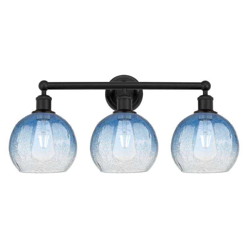 Innovations Lighting Endless Possibilities Edison - Brookhaven Globe - 3 Light 26" Bath Vanity Light - Matte Black/Sapphire Blue