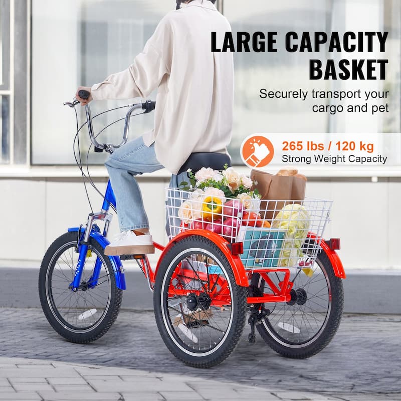 Folding Adult Tricycle 20" 7-Speed 3-Wheel Bike with Basket - 63 x 29.9 x 45.3 in