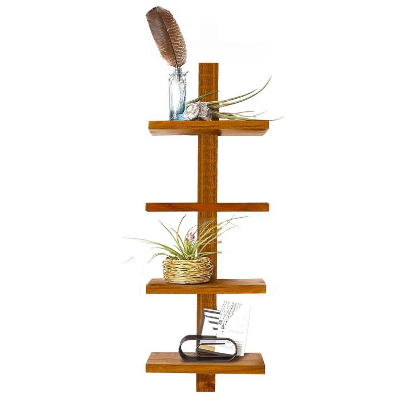 texxture 4 Shelf Floating Wall Shelves Column Shelving, Takara Small, Teak Wood - 8