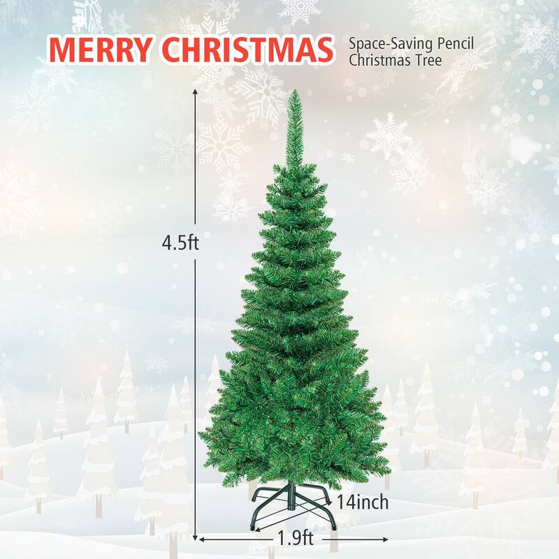 Gymax 4.5ft Pre-Lit Pencil Christmas Tree Traditional Indoor - See Details