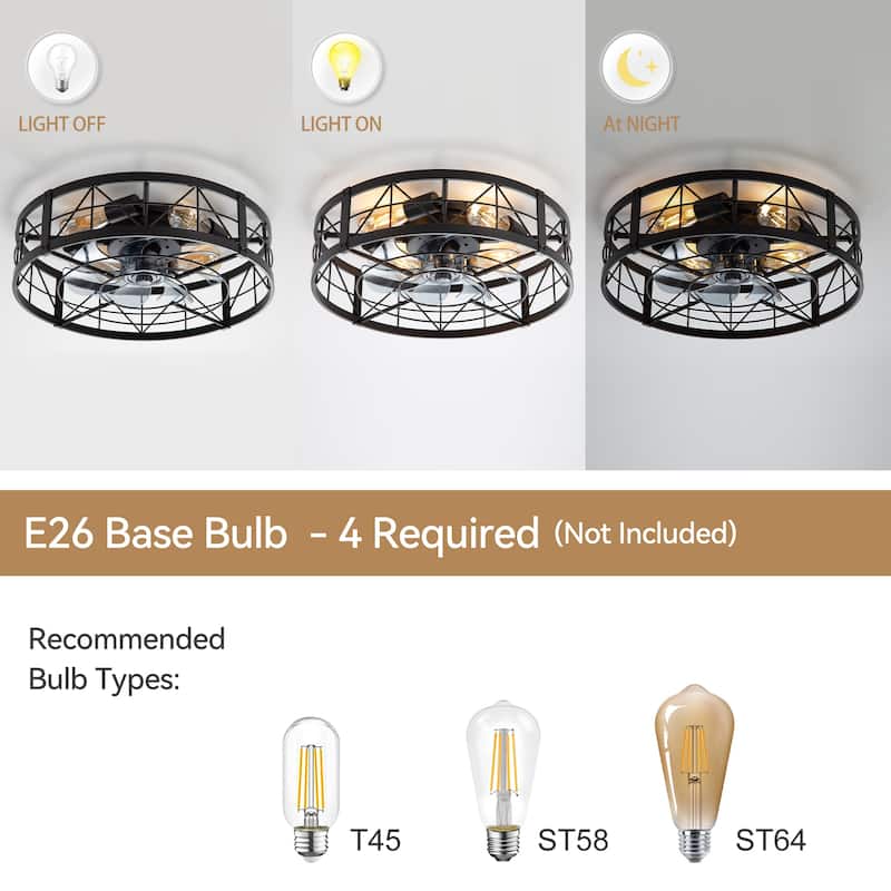 20" 7-Blade Flush Mount Caged Ceiling Fan with Light Remote