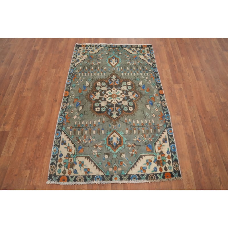 Hand Knotted Oriental 100% Wool Carpet Traditional Medallion Green Tabriz Area Rug - 4' 9'' X 3' 1''