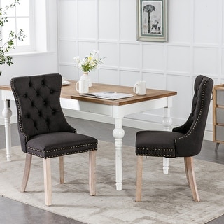 2-Piece Upholstered Dining Chair with Wood Legs and Nailhead Trim - Bed ...