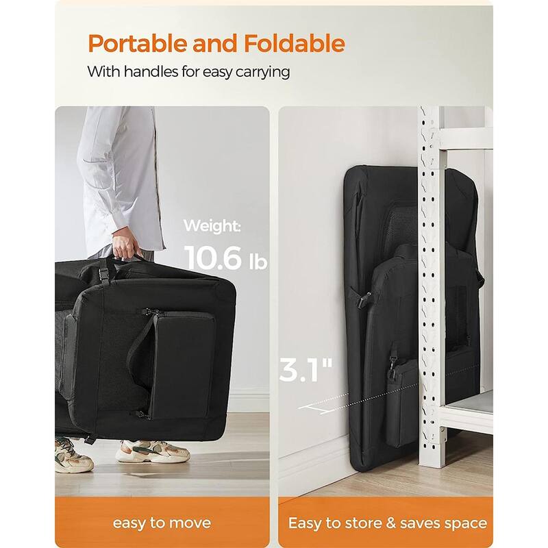 Black Portable Collapsible Pet Crate with Metal Frame and Handle, Storage Pockets