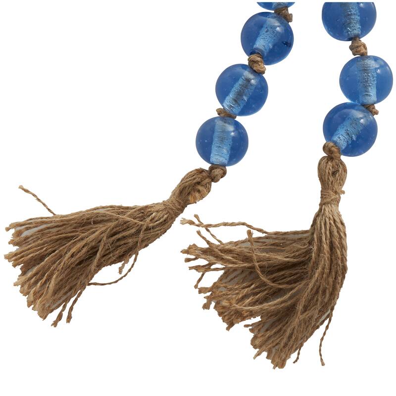 Glass Handmade Round Frosted Beaded Garland with Tassel with Knotted Brown Jute