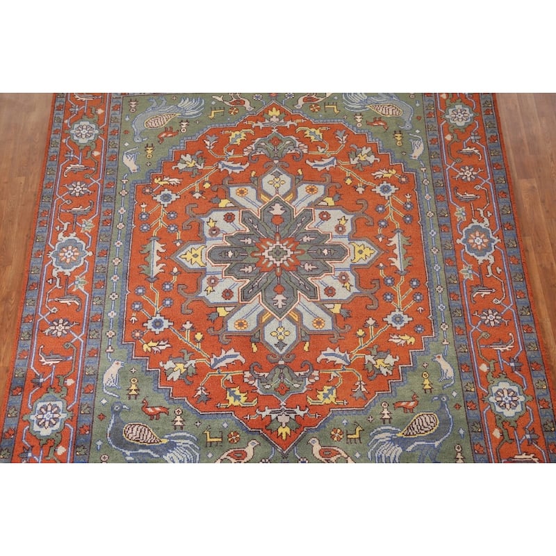 Animal Pictorial Ziegler Area Rug Handmade Oriental Floral Wool Carpet - 7'11"x 9'10"