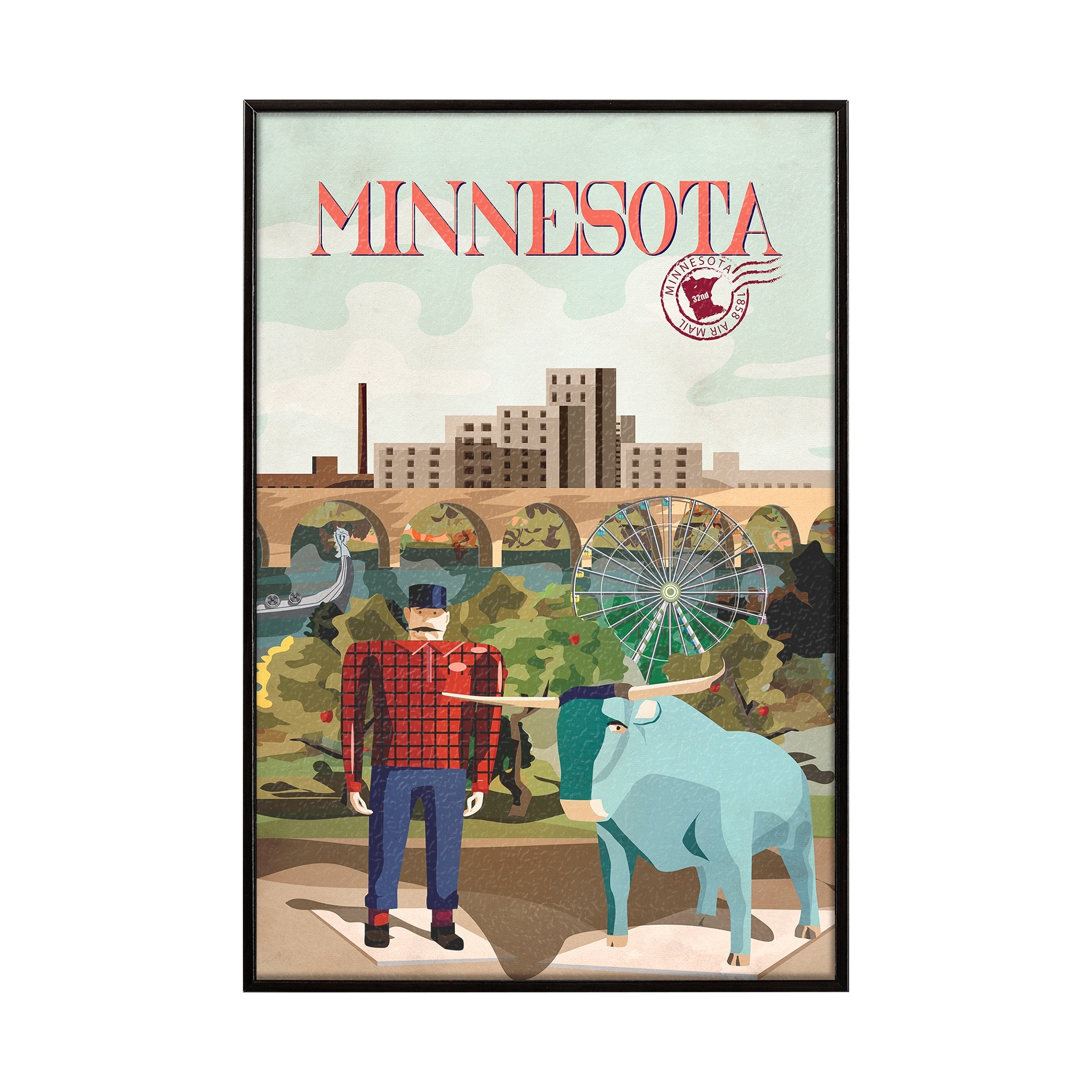 Minnesota Go USA by Mercana Studio a Hand Embellished Framed Art Print