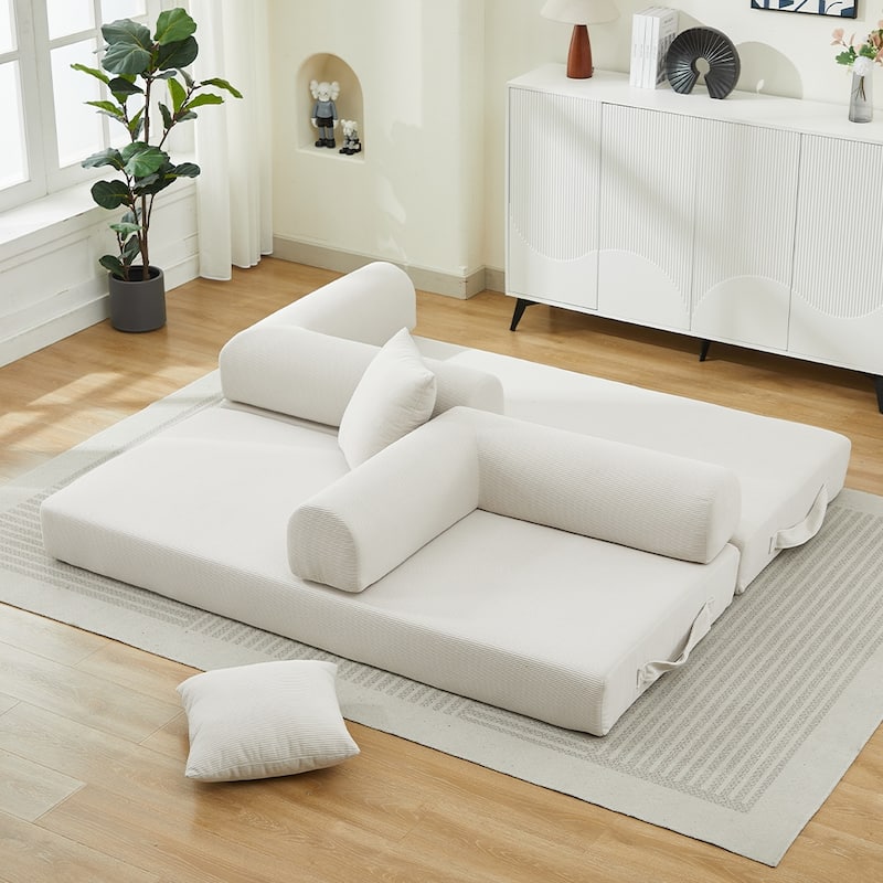 Folding Upholstered Sofa Bed, 78.5" Convertible Sleeper Sofa Bed with 2 Pillows, Fold Out Loveseat Couch, Futon Couch