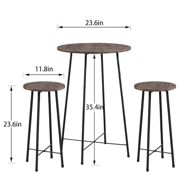 VECELO 3 Piece Pub Dining Table Set, Modern Round bar Table Set (Set of 3)