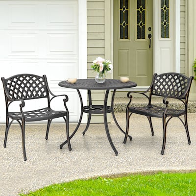 Outdoor 3-Piece Bistro Set with Umbrella Hole, Black with Gold-Painted Edge