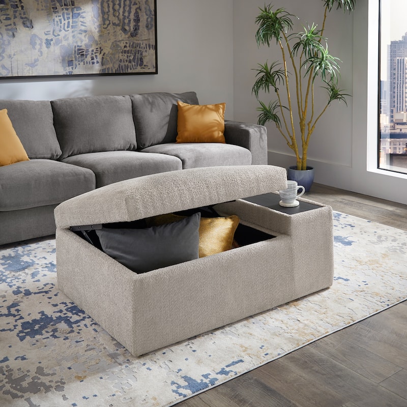 Sebastopol Boucle Fabric Storage Ottoman With Table and Casters by iNSPIRE Q Modern
