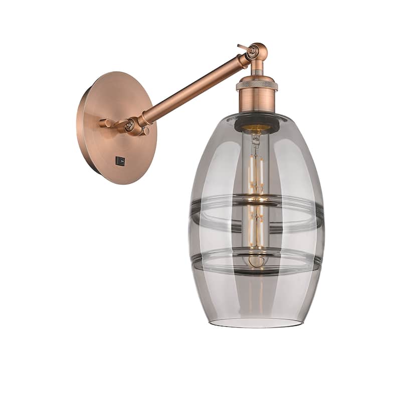 Innovations Lighting 317-1W-8-6 Vaz Sconce Vaz 8" Tall Wall Sconce - Antique Copper / Blue