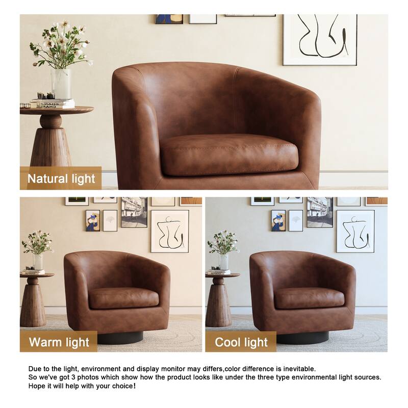 Faux Leather Accent Barrel Chair with Swivel Base