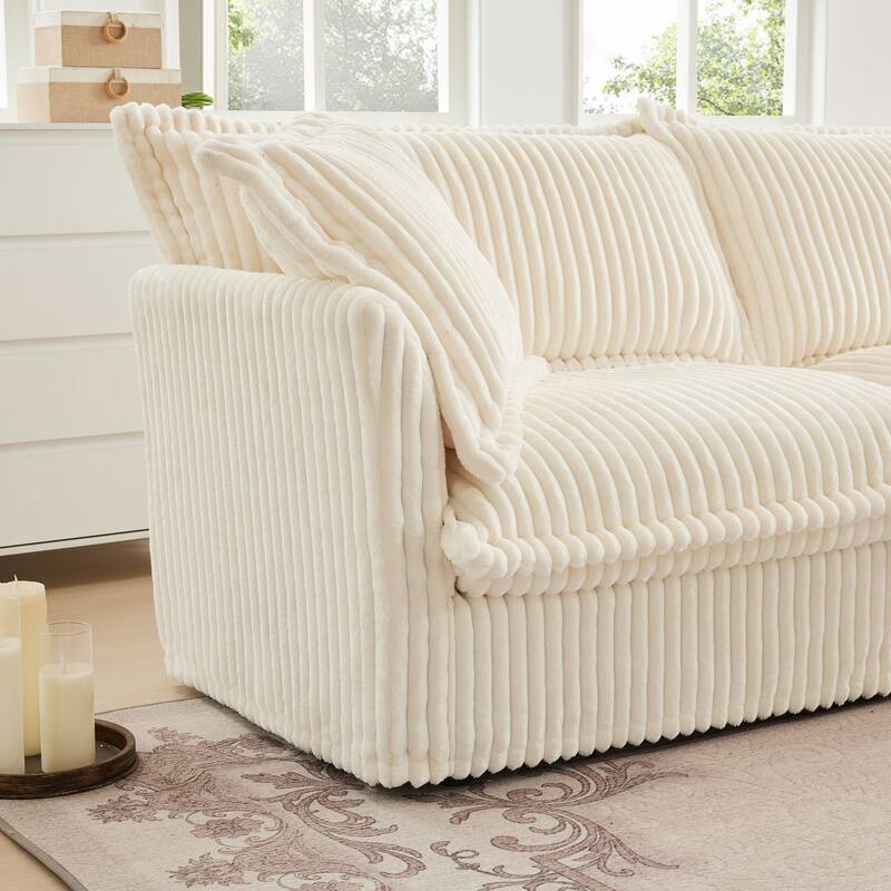 Modern 2 Seater Upholstered Sofa with 2 Ottomans and 2 Pillows