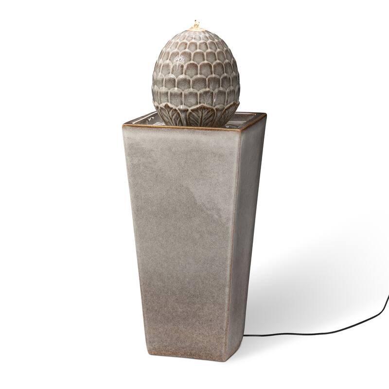 Demta Floating Pedestal Sphere Polyresin LED Garden Fountain with Pebbles by Havenside Home
