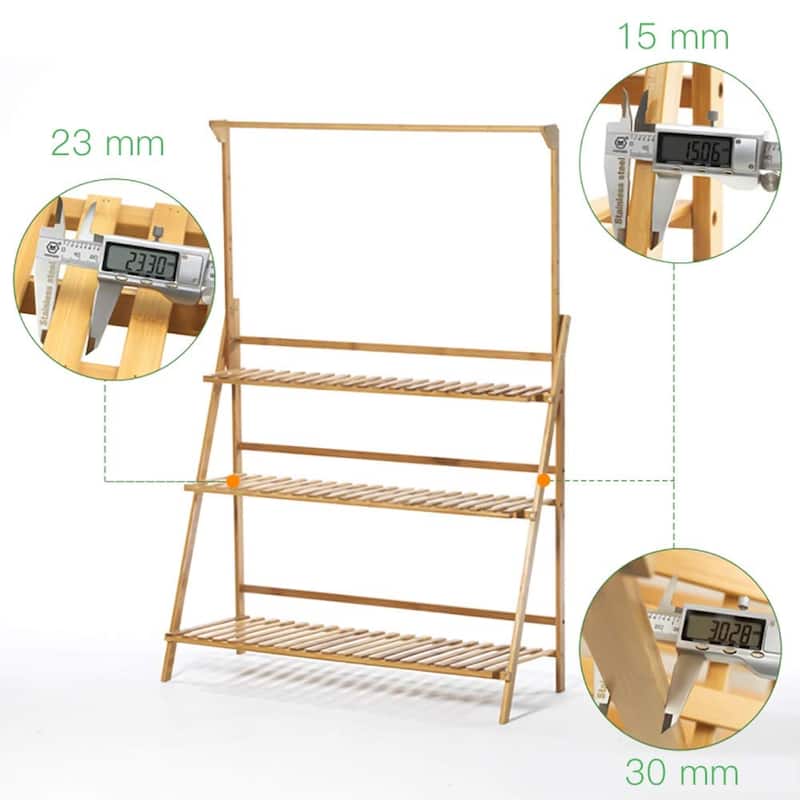 39.4" Large 3 Tier Plant Stand Hanging Rack Bamboo Ladder Foldable Flower Pots