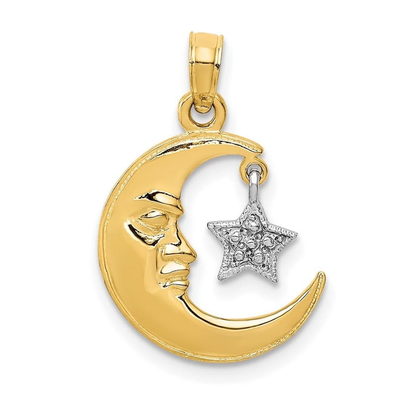 Curata 14k Two Tone Gold 18" Celestial Moon and Star Pendant Necklace - 22x14mm
