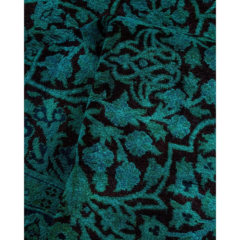 Overton Hand Knotted Wool Vintage Inspired Modern Contemporary Overdyed Green Area Rug - 4' 2" x 11' 10"