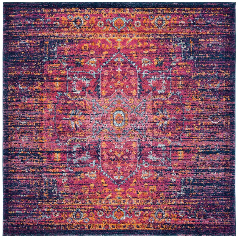SAFAVIEH Evoke Spasenka Vintage Boho Medallion Rug - 5'3" Square - Blue/Fuchsia