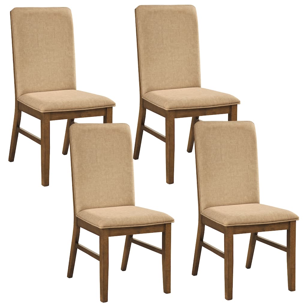 Gymax Upholstered Dining Chairs Set of 4 w/ Solid Rubber Wood Legs for