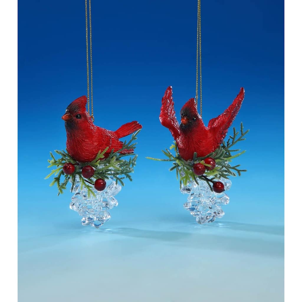 Cardinal Ice Cube Christmas Figurine Ornaments - 3" - 2ct
