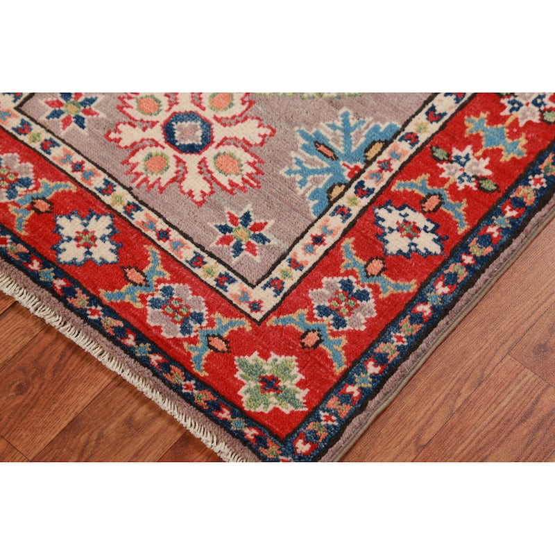 Geometric Kazak Accent Rug Hand-Knotted Wool Carpet - 2'0"x 3'0"