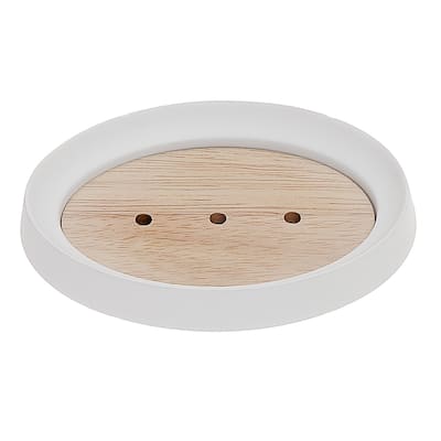 Polyresin Soap Dish With Wood White