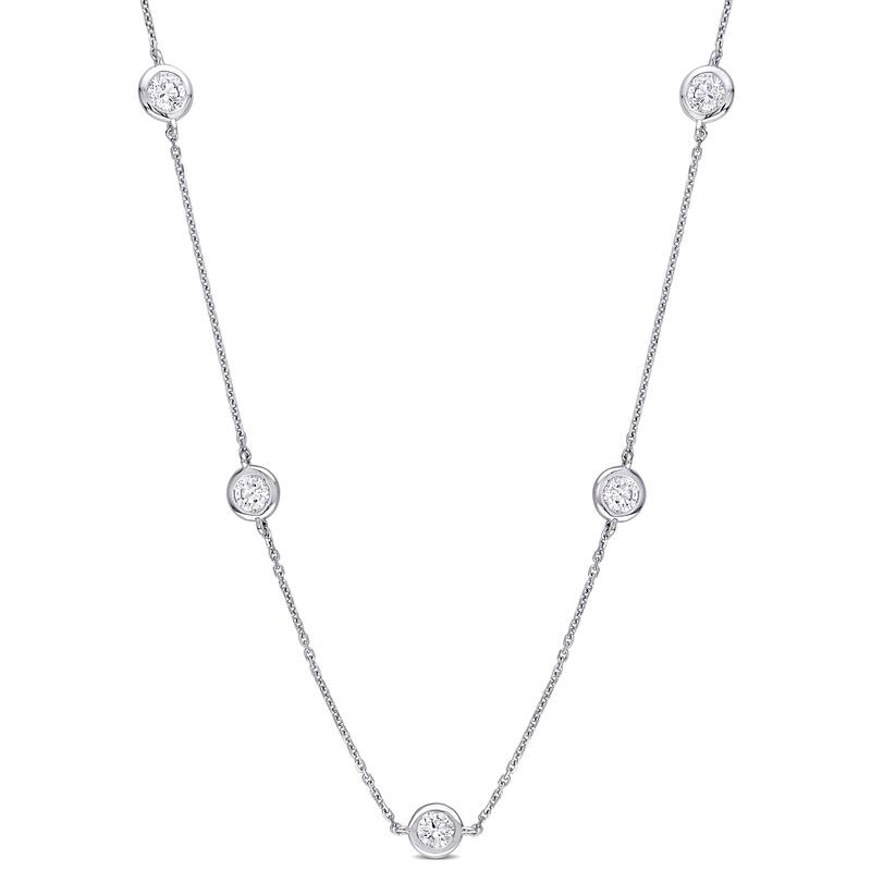 Miadora 14k White Gold 1 2/5ct TDW Diamond-by-the Yard Stationed Necklace