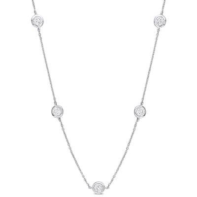 Miadora 14k White Gold 1 2/5ct TDW Diamond-by-the Yard Stationed Necklace