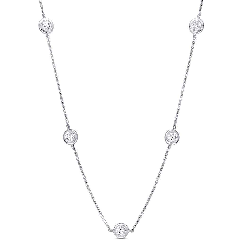 Miadora 14k White Gold 1 2/5ct TDW Diamond-by-the Yard Stationed Necklace