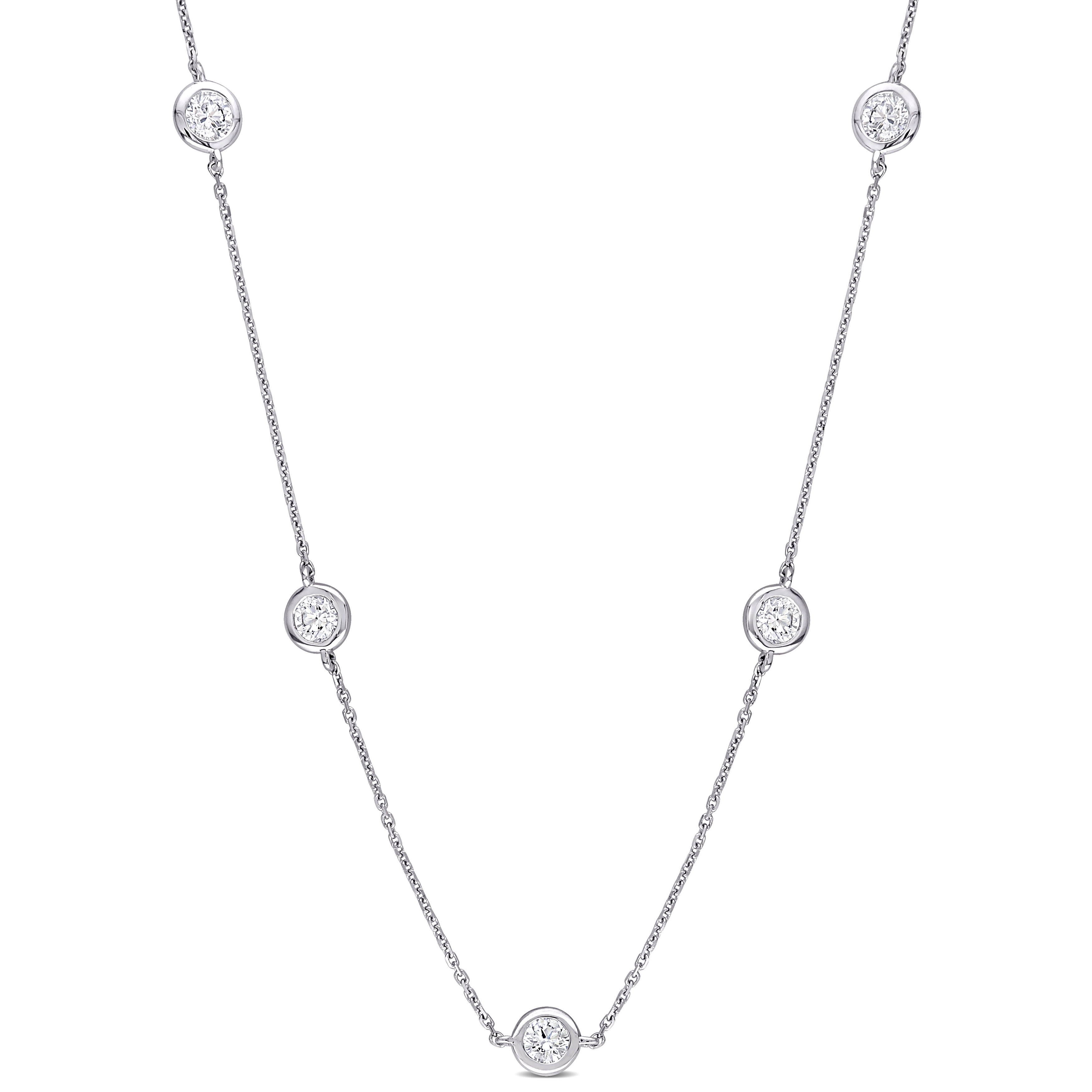 Miadora 14k White Gold 1 2/5ct TDW Diamond-by-the Yard Stationed Necklace