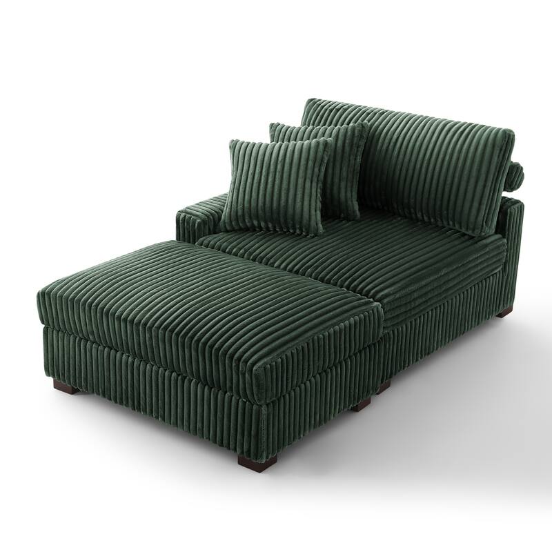 Modular Armchair and Ottoman Set with Adjustable Headrest, Flannel Upholstery