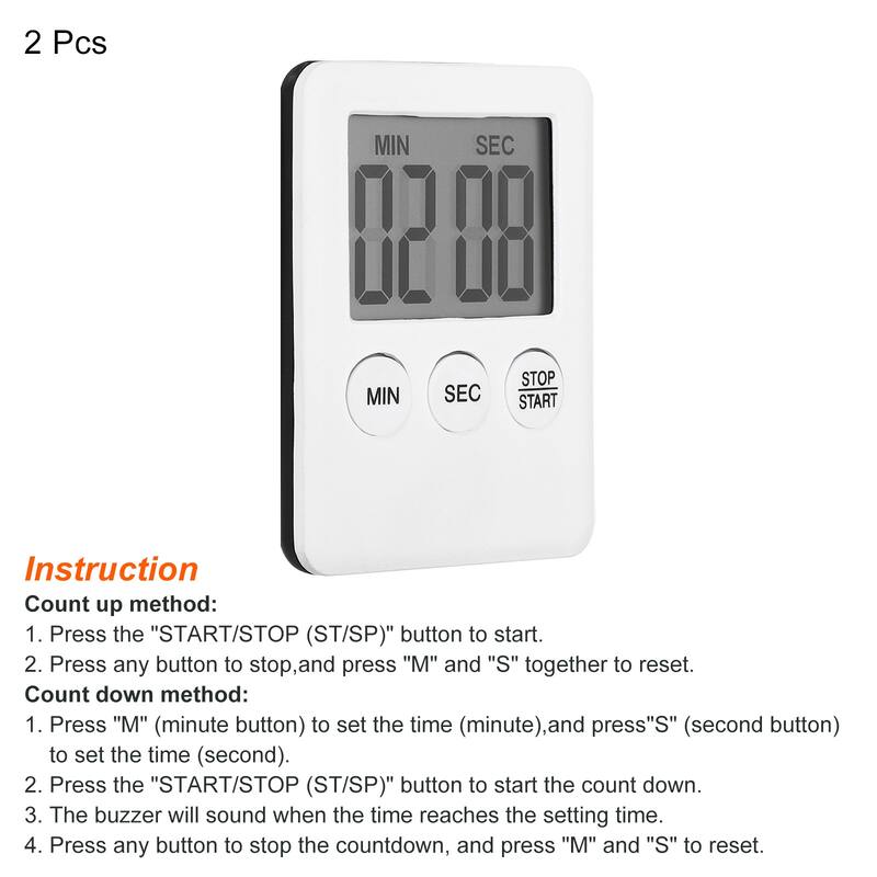 Digital Timer,2Pcs Small Count Down/UP Clock with Magnetic,Kitchen Timer White