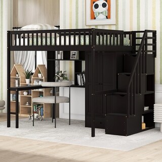 Loft Bed with Bookshelf,Drawers,Desk,and Wardrobe