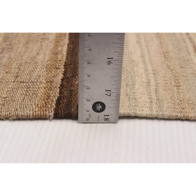 ECARPETGALLERY Flat-Weave Boho Beige, Dark Brown Wool Kilim - 9'1 x 12'0