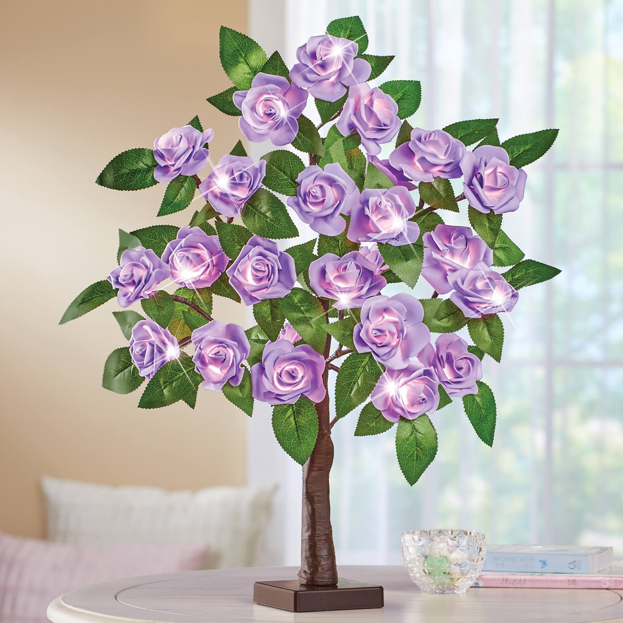 Lighted Tabletop Artificial Rose Tree and Greenery Decor 23.380 x 5.