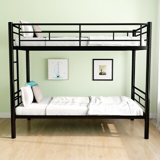 Black Twin over Twin Metal Bunk Bed with Ladder and High Guardrail