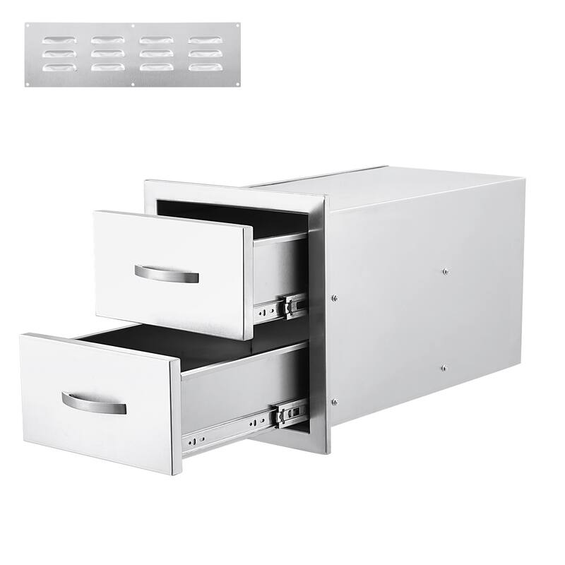 Outdoor Kitchen BBQ Access Drawers, 14W x 15H x 23D Inch - 14W x 15H x 23D Inch - Silver