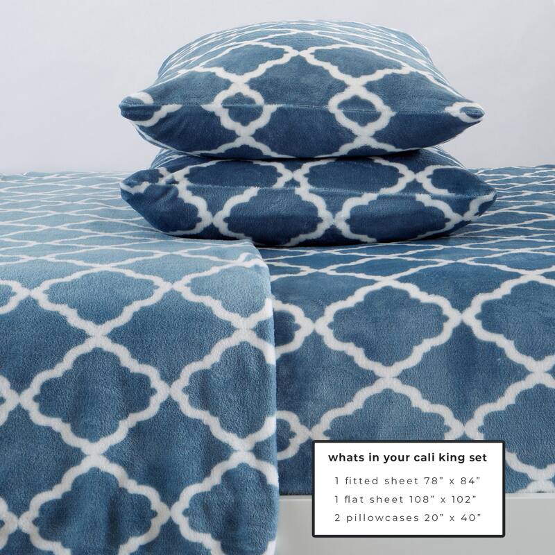 Great Bay Home Extra Soft Cozy Velvet Plush Printed Bed Sheet Set